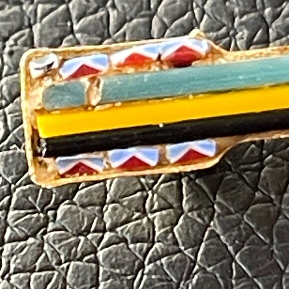 Vintage Italian Micro Mosaic Guitar Brooch Pin Gold Tone 1.75 in Signed Italy - Picture 7 of 8